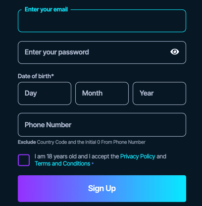 Registration at Luckymax casino
